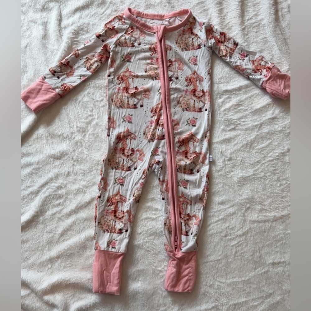 Little Sleepies Pink Floral Unicorn Footie One-Piece